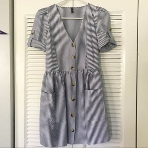 ZARA Striped button down Dress with pockets